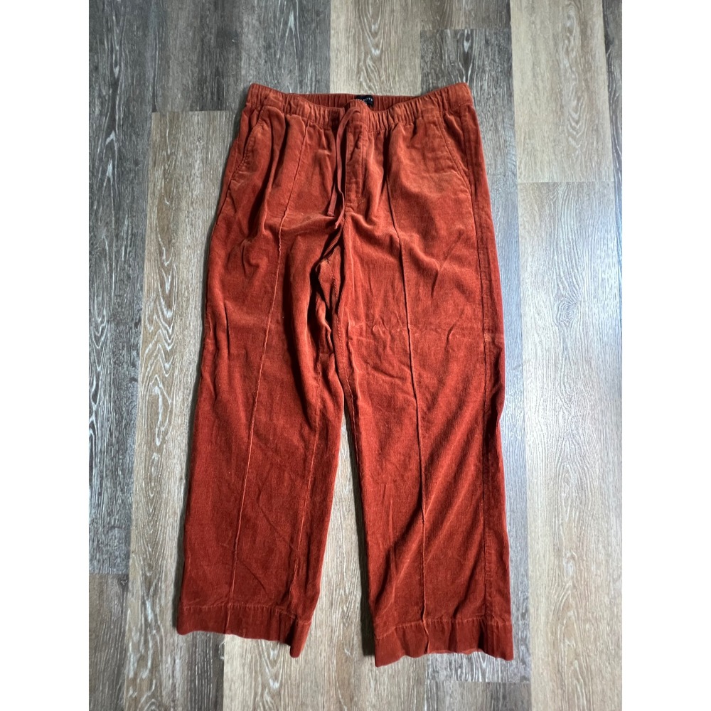 Talbots Corduroy Pants Women Large Rust Orange Wide Leg Drawstring Pintuck 3927